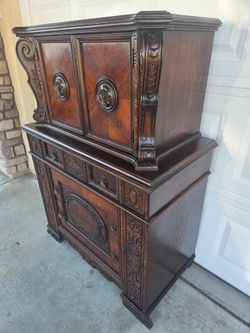 Antique Dark Wood Carved China Cabinet
