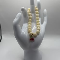 Cream Bead & Cherry Charm Bracelet