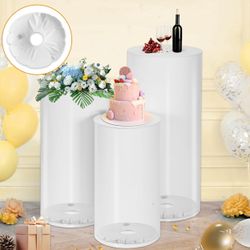 Thickened PVC Cylinder Pedestal Stands 3Pcs with Free Weighted Water Bag - White Round Pedestal Stand for Wedding, Birthday, Babyshower Decoration 35.