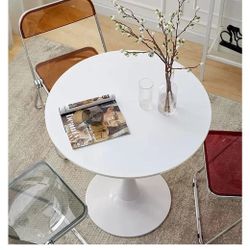 24 inch Small Round Dining Table for 2-4 People, Mid Century Modern Wood Tulip Table for Kitchen, Living Room, Restaurant, Office, Cafe, White