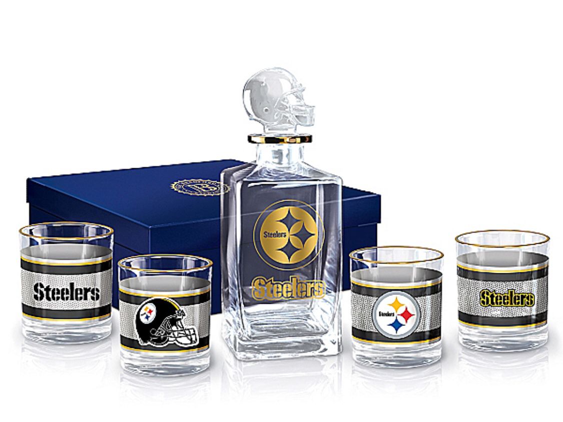 Pittsburgh Steelers 5 Pc Decanter & Glass Set NEW