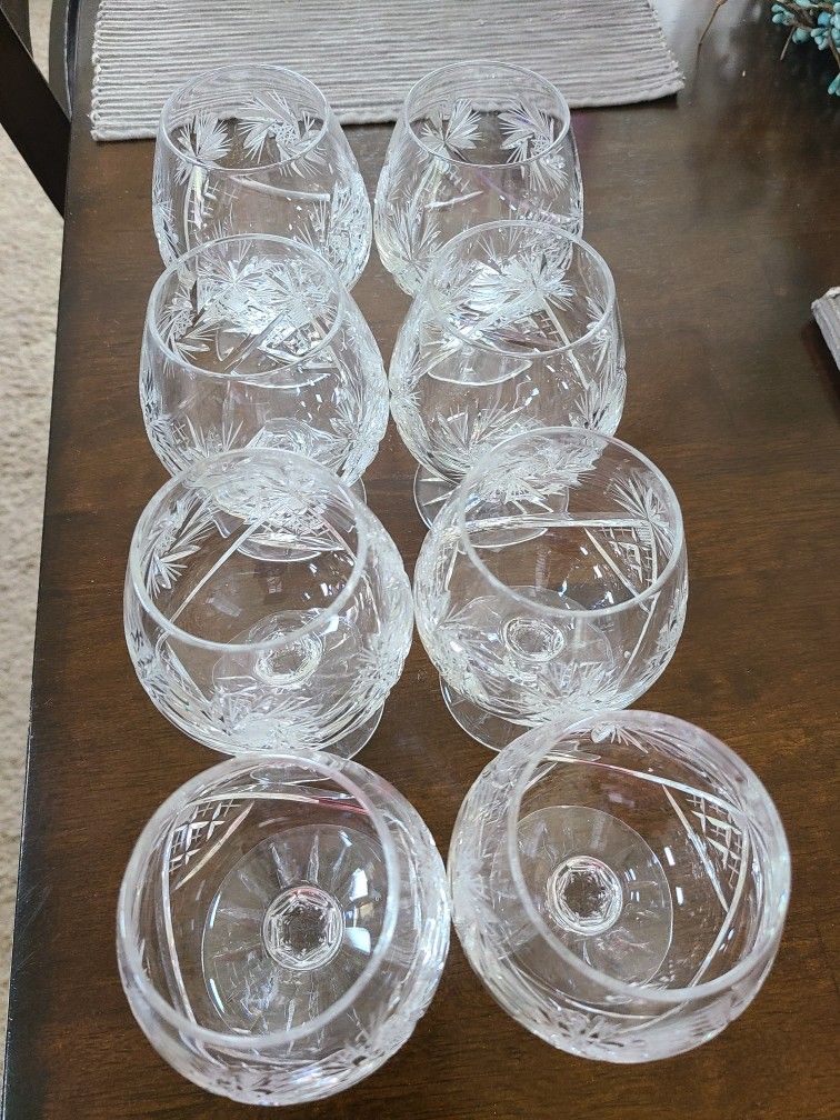 Vintage Cut Crystal Stemmed Brandy Glasses
