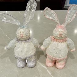 Pair Pink & Purple Crocheted Easter Bunnies