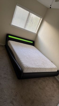 Black Platform Bed Frame with LED Headboard