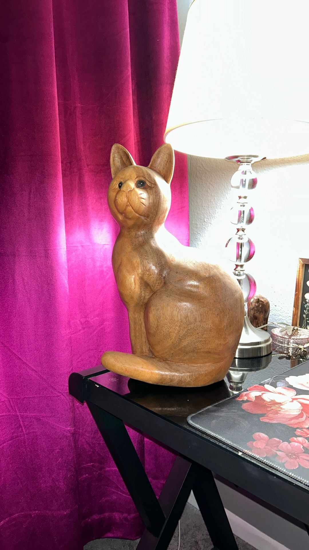 Solid Wood Vintage Cat Statue