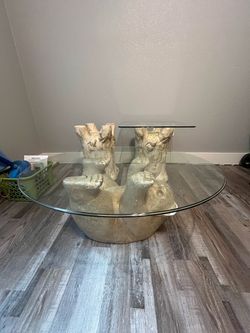 Sculptural Bear Base Glass Top Coffee and End Table