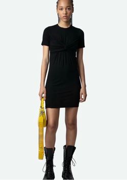 Zadig & Voltaire Black Knot-Front Mini Shirt Dress  XS Retails $359