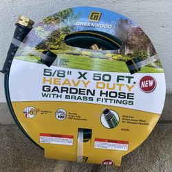 5/8 inches X 50 FT HEAVY DUTY GARDEN HOSE WITH BRASS FITTINGS.