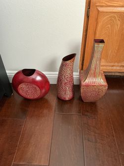Red Metal Vases