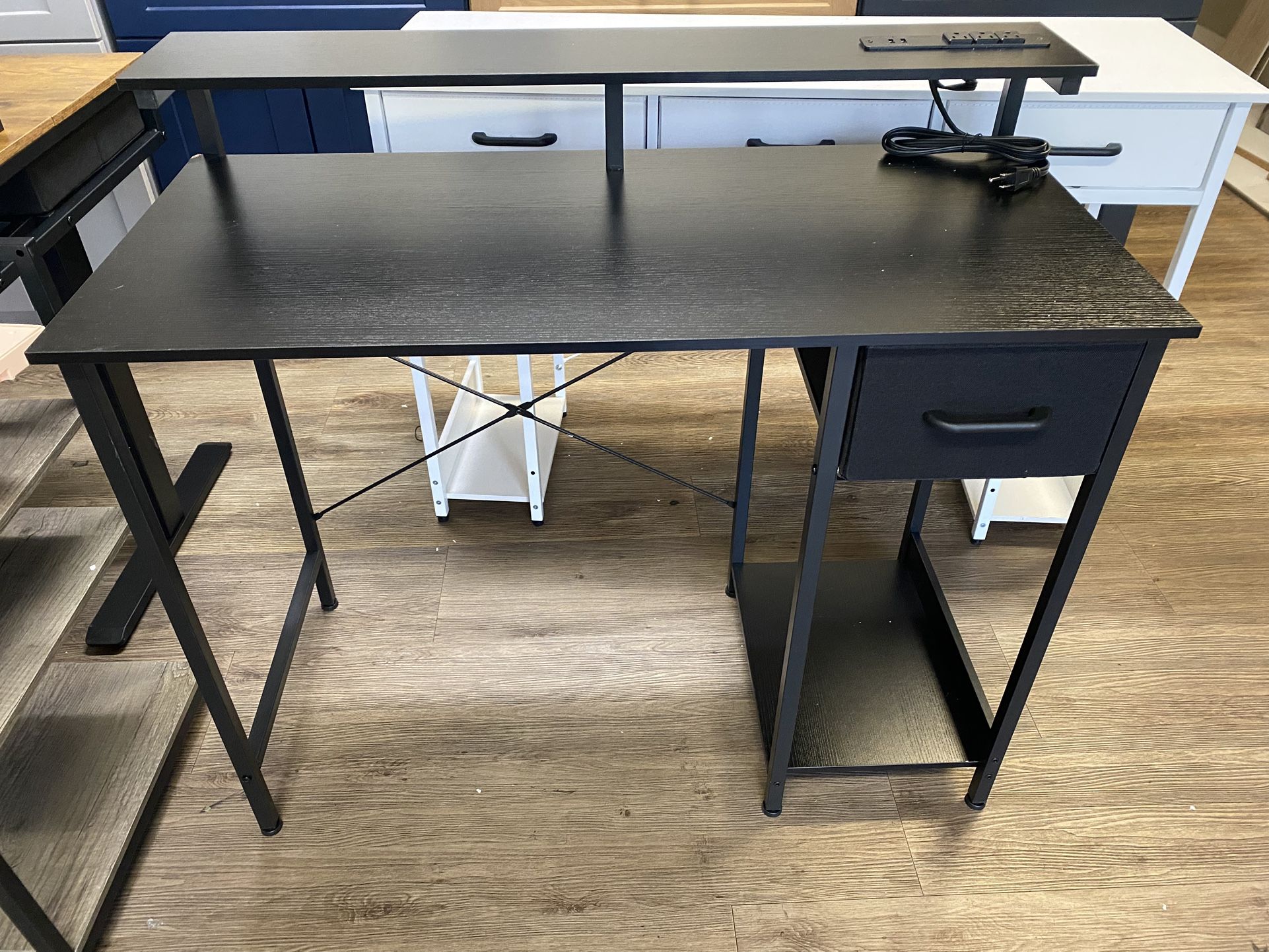 Gaming Desk with LED Lights & Power Outlet, 48 Inch Computer Desk with Drawer