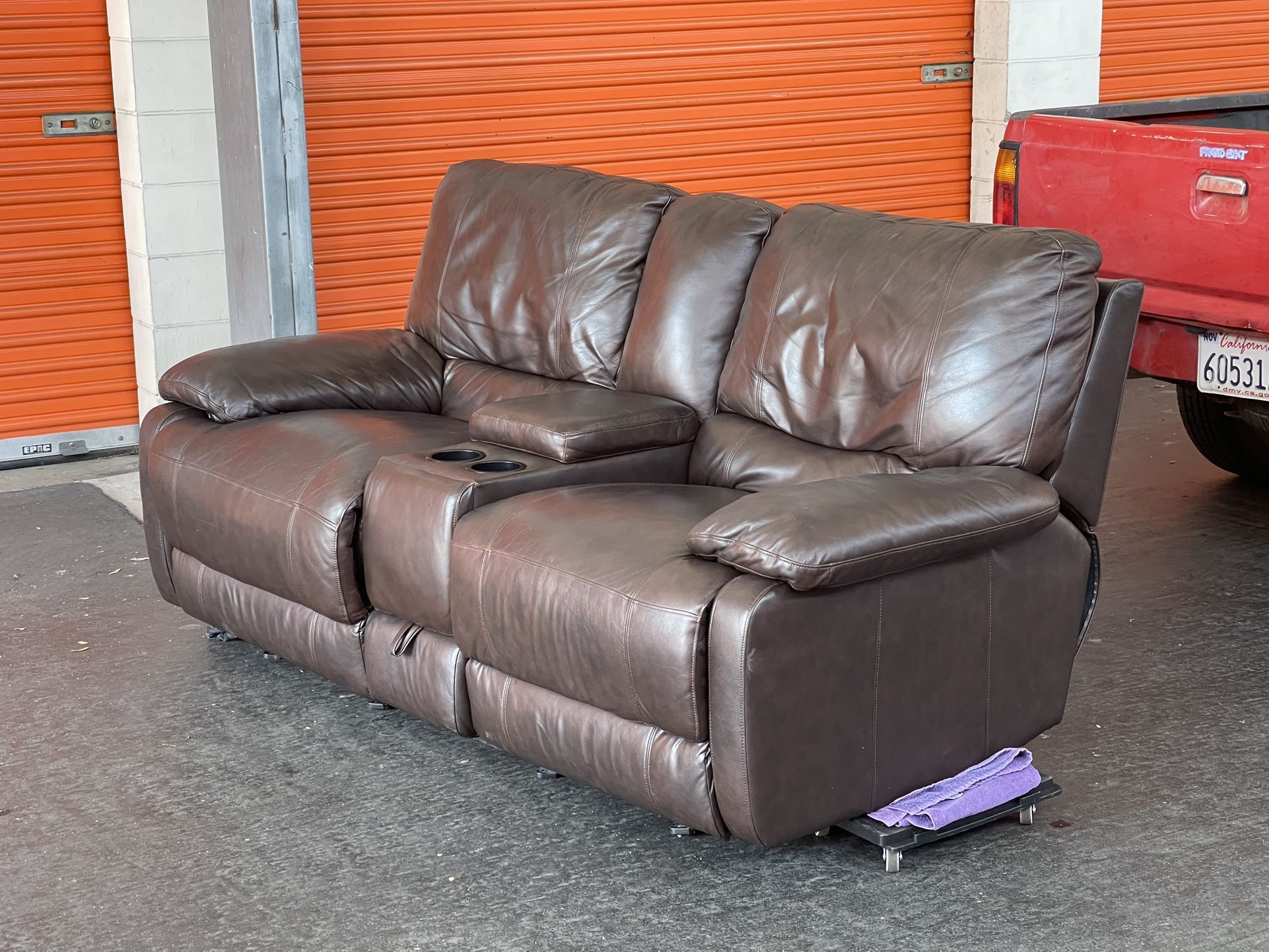 FREE LOCAL DELIVERY - Genuine Leather Dual Recliner Loveseat with Rocking Feature