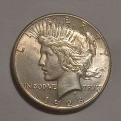 High grade 1928-P Peace Dollar, Unc,
Mint luster, Great strike.