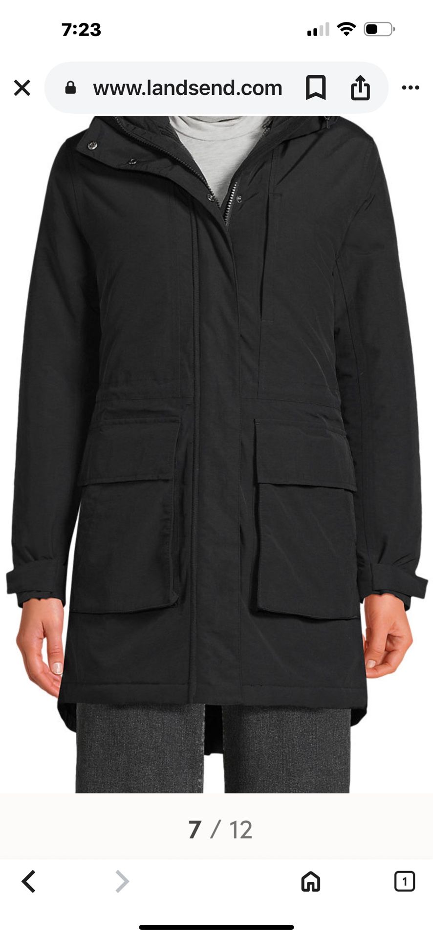 Lands' End Squall Winter Anorak Jacket Black Hooded Rain Coat S/P Petite