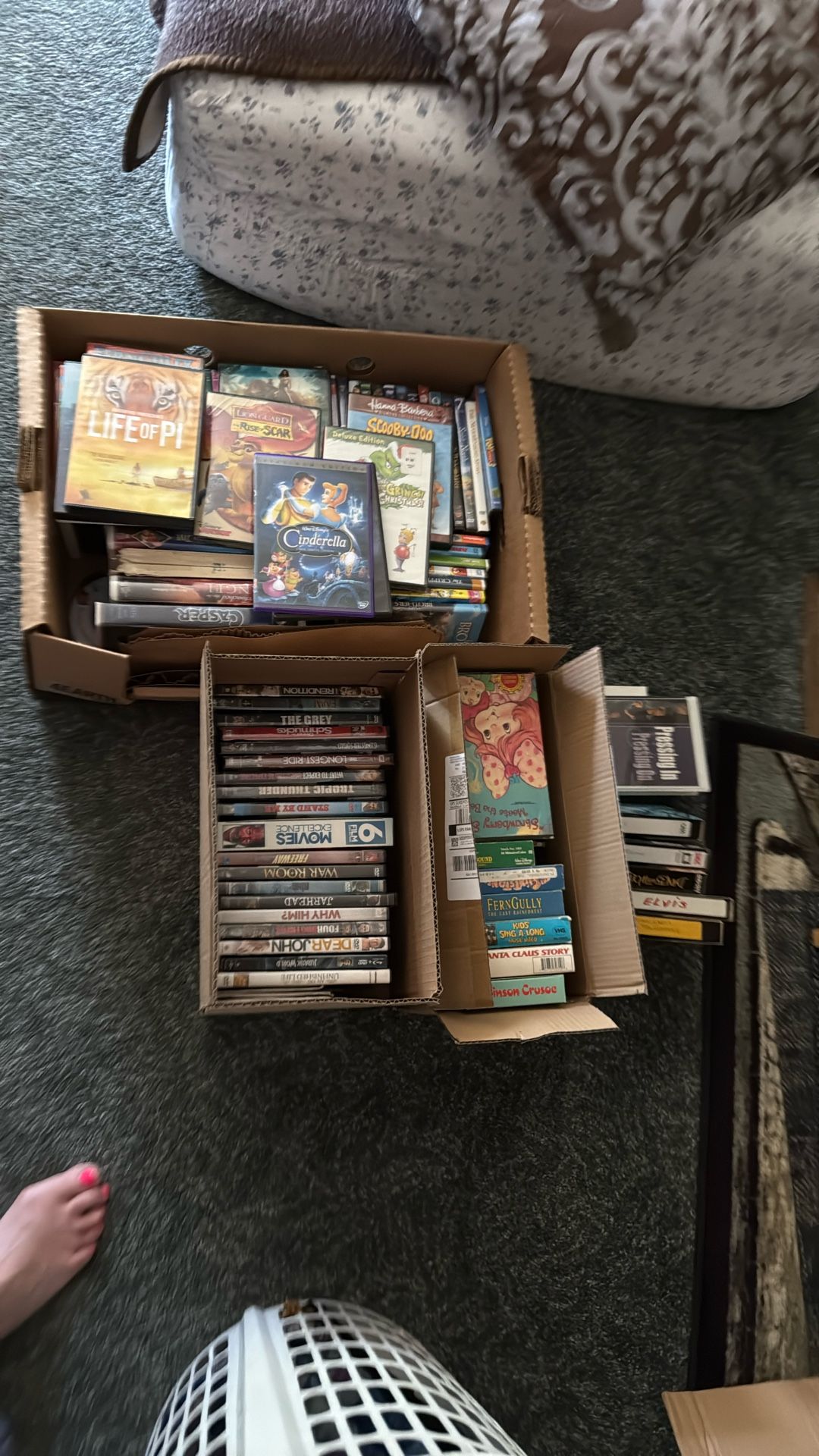 Box of DVD and VHS movies