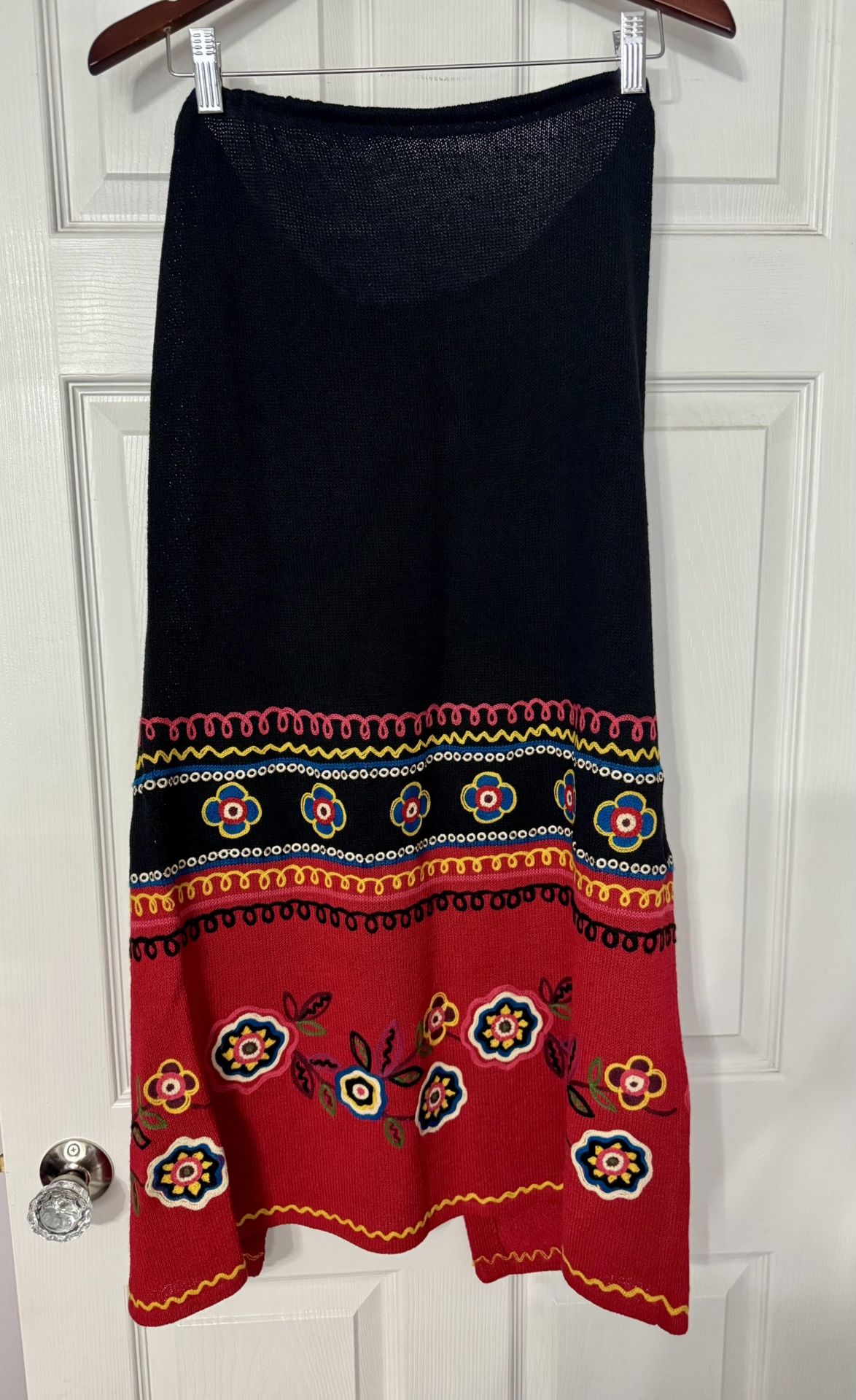 Double D Ranch Texas Embroidered Maxi Skirt In 78% Linen Sz L