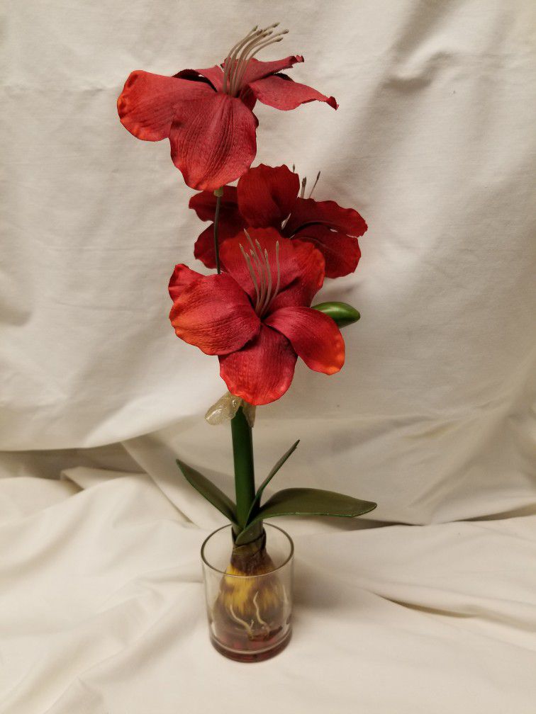 Artificial Amaryllis In Glass Vase