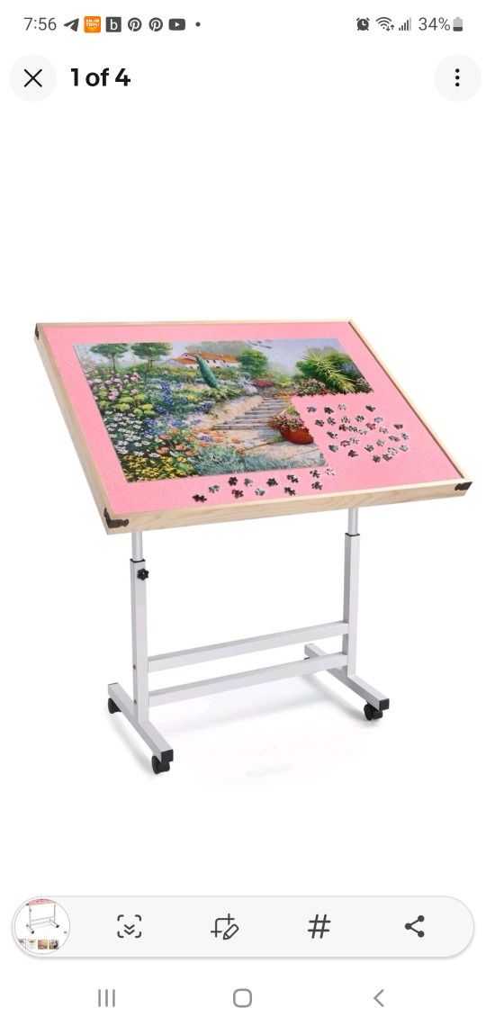 🆕 BRAND NEW Adjustable Puzzle Table w/ Wheels – Fits 1500-Piece Puzzles (Pink)