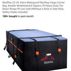 Never used - open box - RoofPax 23 cft. Extra Waterproof Rooftop Cargo Carrier Bag, Double Weatherproof Zippers,10 Heavy-Duty Tie-Down Straps fit Cars