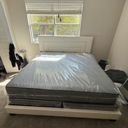 NEW BED FRAME KING SIZE WITH MATTRESS AND BOX SPRING