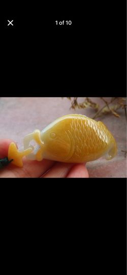 Yellow Koi wealth fish Certificate Jadeite Jade feng shui wealth fish grade A pendant