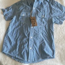PD&C, Boys Blue Checkered Short Sleeve Button Up Shirt, Size 8