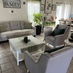 ENTERTAINMENT CENTER, Couch & Two Arm Chairs