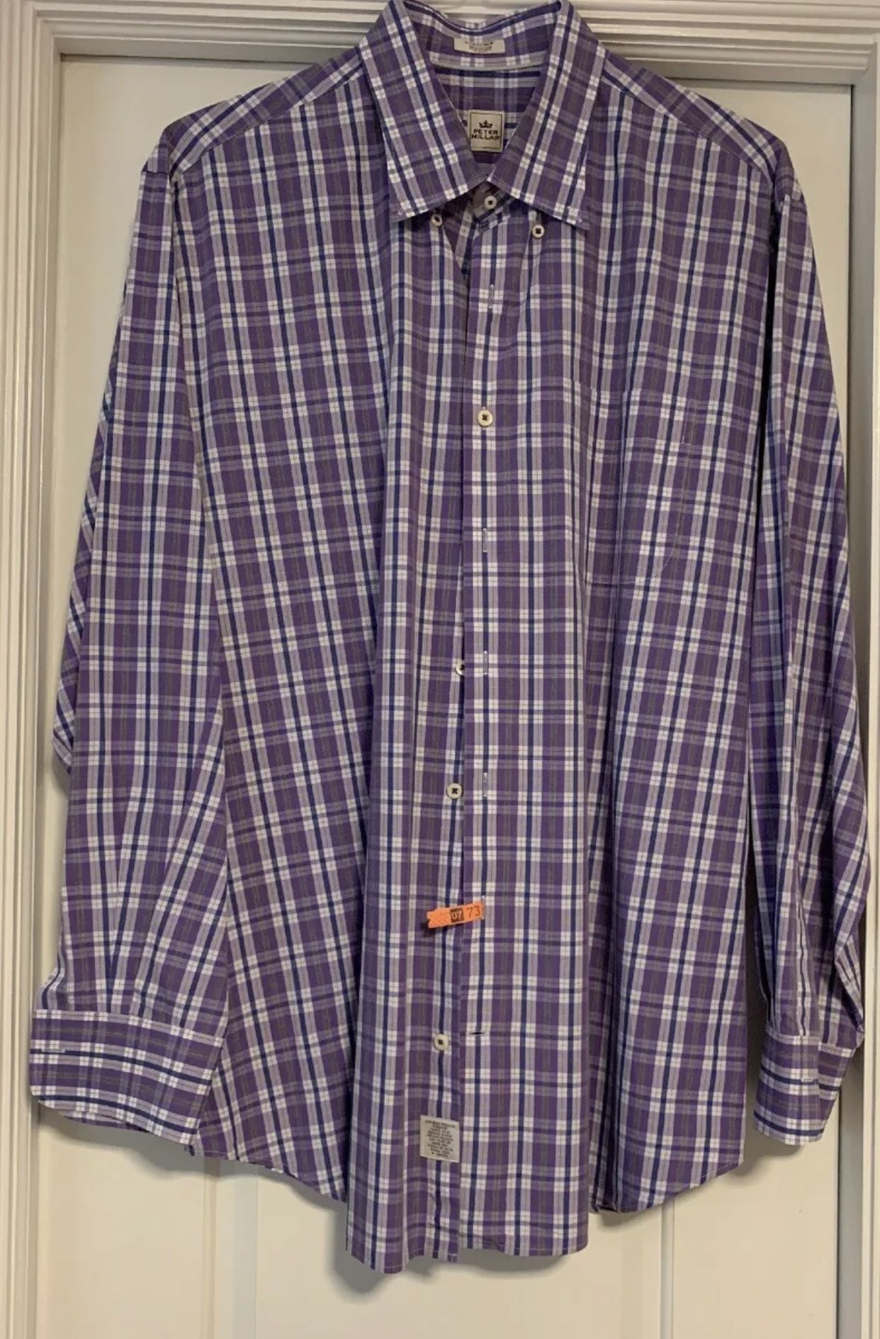 Like New Peter Millar Purple, White & Gray Plaid 100% Cotton Button Down LS Shirt