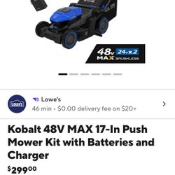 Kobalt Lawn Mower With Two Batteries And Charger