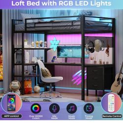  Bed with Fabric Drawers with L- Shape Desk,