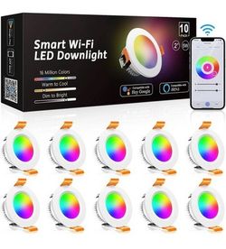 inShareplus 10 Pack 2 Inch Smart Recessed Lighting, WiFi LED Downlight 5W 120...
