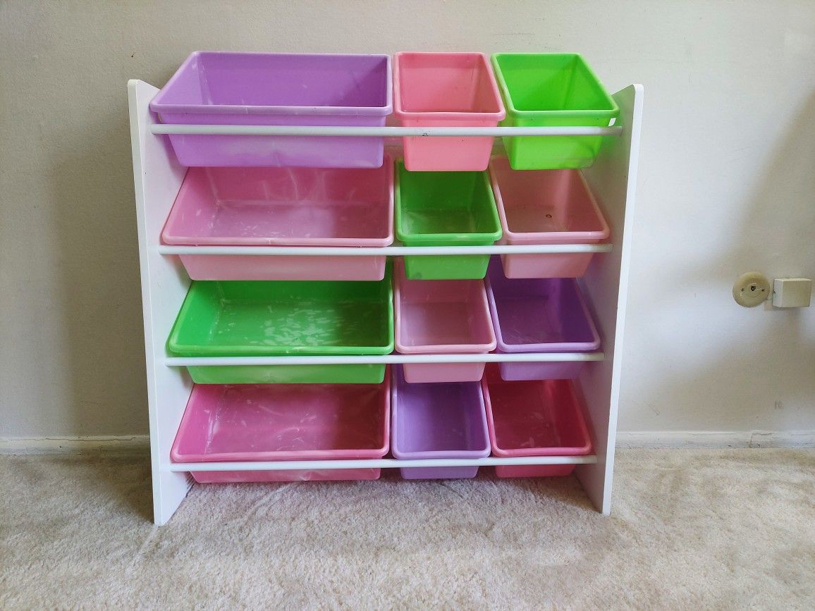 Toy Storage Organizer with 12 Plastic Storage Bins