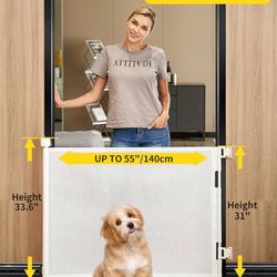  Retractable Baby Gate for Stairs-33”Height, Expands up to 55”Width-Safety Gate for Infants, Toddlers, Dogs & Pets-Easy Install, Secure Closure,