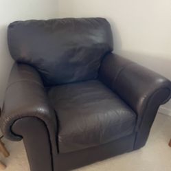 Dark Brown Leather Cushioned Chair 