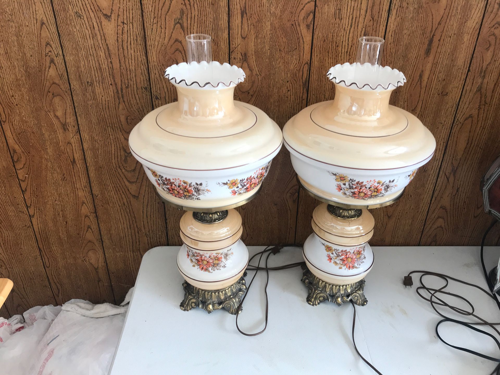 Vintage hurricane lamps.