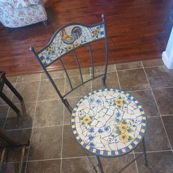Colorful Indoor Outdoor Patio Tile Mosaic Wrought Iron Tall Fold Up Chair 