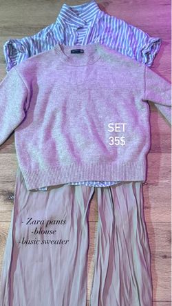 Zara 3-Piece Set – Pants, Blouse & Sweater