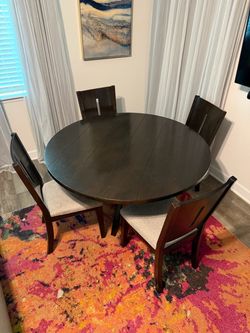 Solid Wood 54” Round Dining Table + 4 Chairs