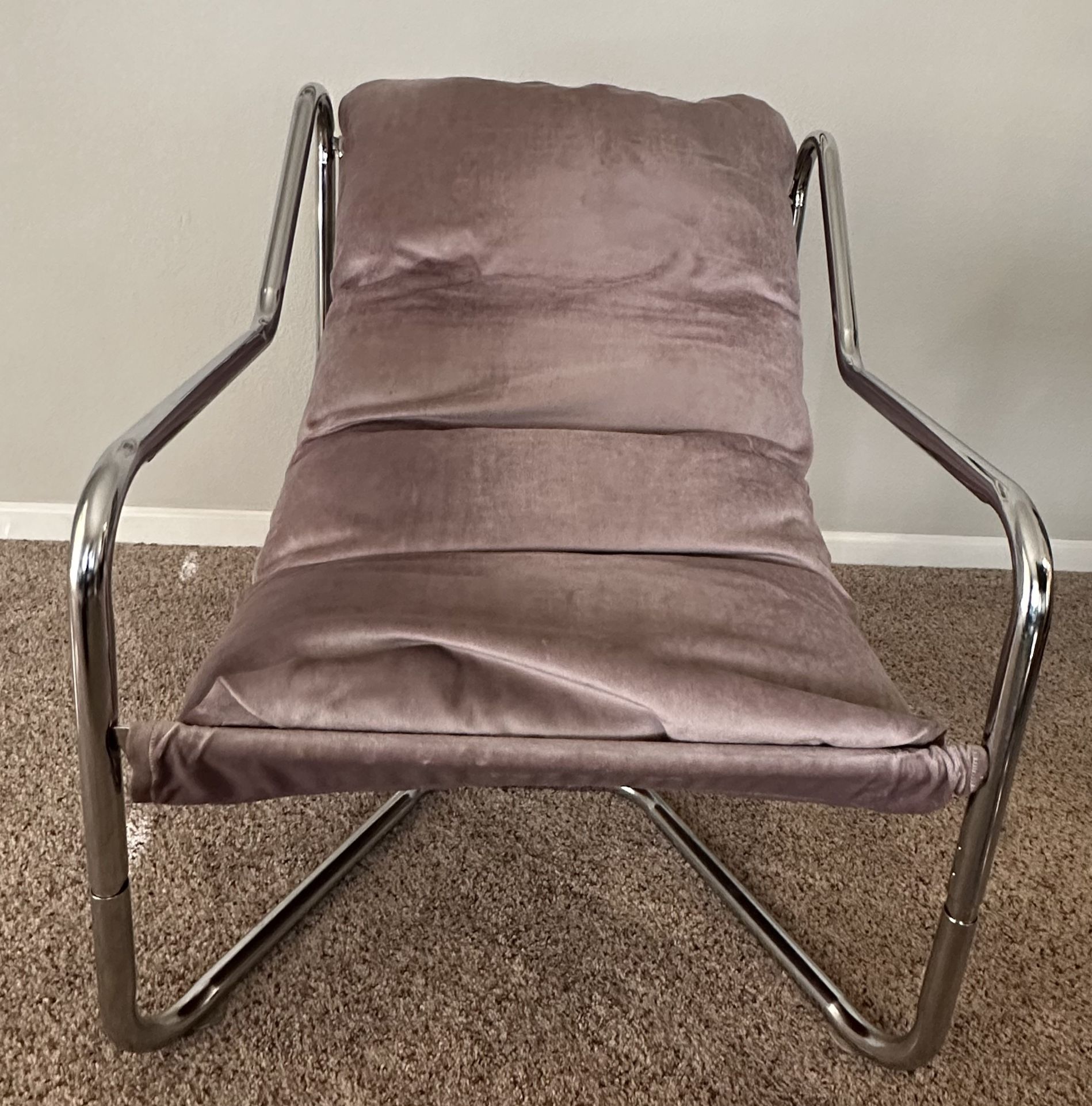 Vintage Chrome Sling Chair 1970s Armchair Mid Century Modern w/ Lavender Cushion