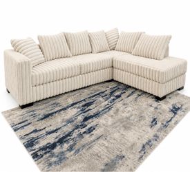 (NEW IN BOX)- Fluffy Cream Sectional With Pillows Finance Available $54 down pmt only!!👑