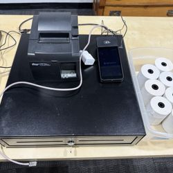 Star (TSP100) Receipt Printer, Cash Drawer, Wireless Merchant Processing Terminal (Lightspeed) And 7 Rolls Of Receipt Paper