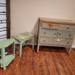 Vintage Dresser And Table With Embellishments 