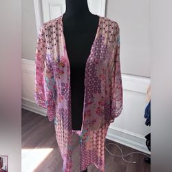 Loose Fit Full Printed Kimono Open Front 
