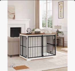 Large Furniture-Style Dog Crate with Wood Top