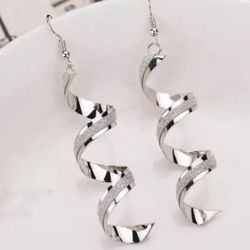 silver long dangle drop SPIRAL earrings 