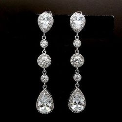 Beautiful Crystal Teardrop White 925 Sterling Silver Drop Dangle Earrings