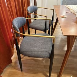4 Dining Chairs - Charcoal fabric with Gold and metal frame