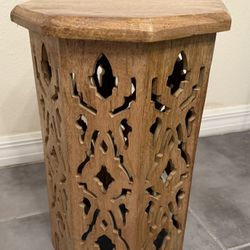Boho Style Carved Solid Wood Accent Side Table