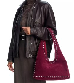 Aqua Studded Suede Hobo Bag Burgundy