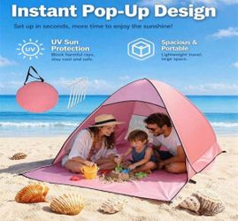 Quick Pop-Up Beach Camping Tent - Spacious Outdoor Sun Shelter Tent With Carrying Bag, Suitable For Family And Friends, Blue, Triangular Design, Polye