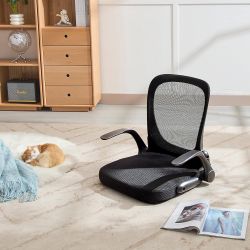 Floor Chair with Back Support, Ergonomic Floor Seating with Flip Up Arms for Meditation, Reading, Gaming, Comfy Legless Chair (Black) 